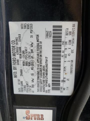 1FMEU74858UA07917 - 2008 FORD EXPLORER EDDIE BAUER Սև լուսանկար 13