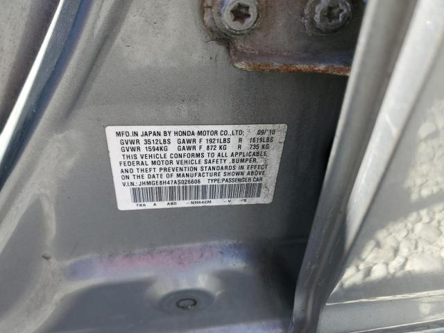 JHMGE8H47AS026606 - 2010 HONDA FIT SPORT 灰色 照片 12