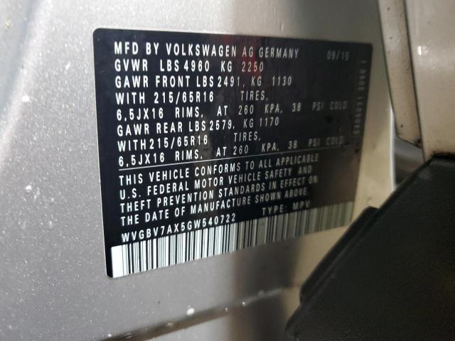 WVGBV7AX5GW540722 - 2016 VOLKSWAGEN TIGUAN S Сріблястий фото 14