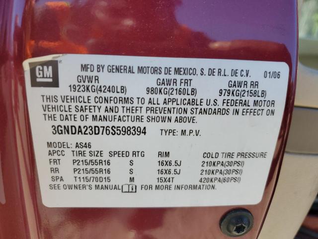 3GNDA23D76S598394 - 2006 CHEVROLET HHR LT MAROON photo 13