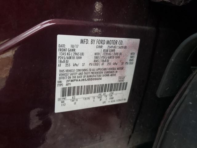 2FMPK4J85JBB09604 - 2018 FORD EDGE SEL 栗色 照片 13