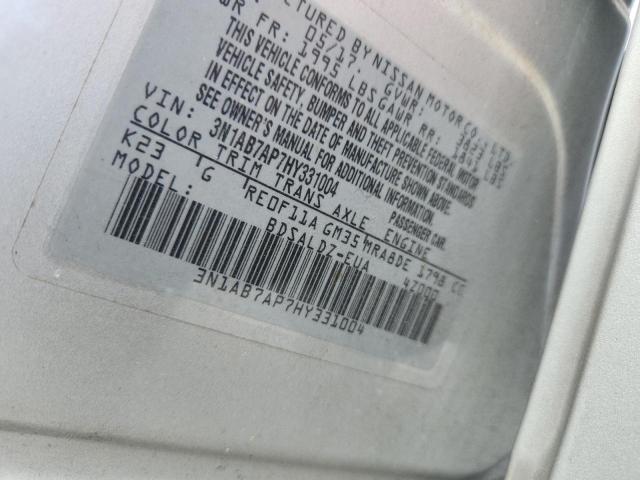 3N1AB7AP7HY331004 - 2017 NISSAN SENTRA S SILVER photo 13