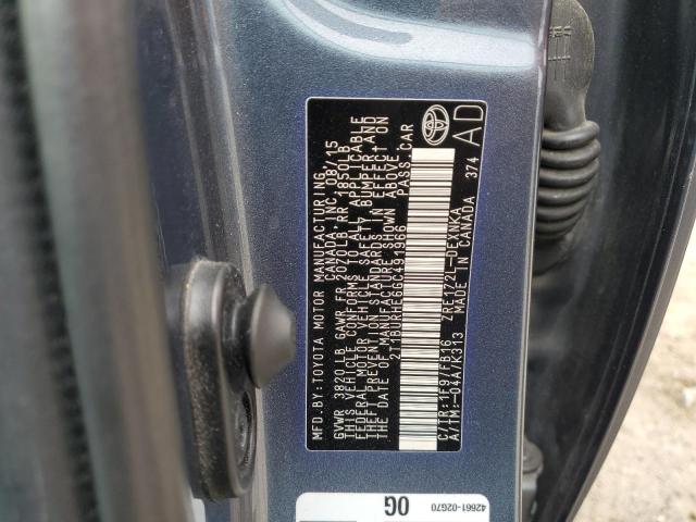 2T1BURHE6GC491966 - 2016 TOYOTA COROLLA L BLUE photo 12