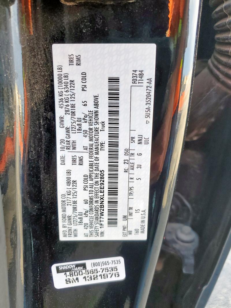 1FT7W2BNXLEE92805 - 2020 FORD F250 SUPER DUTY BLACK photo 12