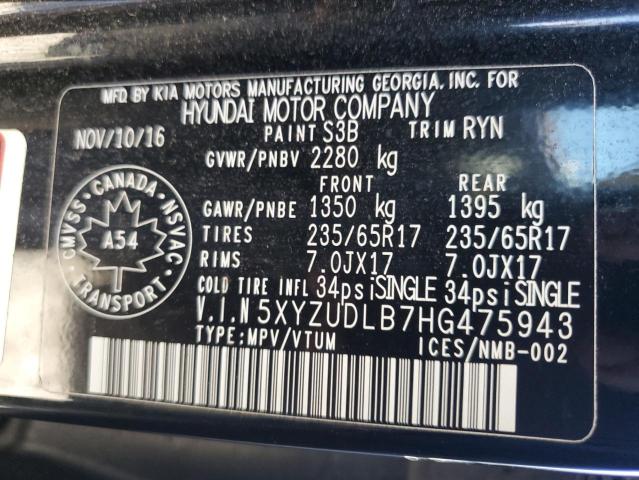 5XYZUDLB7HG475943 - 2017 HYUNDAI SANTA FE S BLACK photo 14