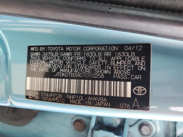 JTDKDTB34C1010258 - 2012 TOYOTA PRIUS C BLUE photo 12