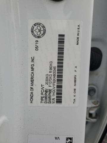 1HGCV1F92KA805345 - 2019 HONDA ACCORD TOURING 白色 照片 13