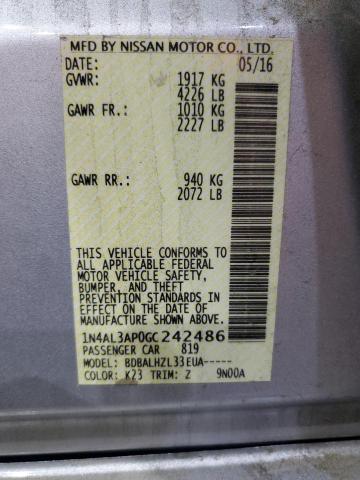 1N4AL3AP0GC242486 - 2016 NISSAN ALTIMA 2.5 银色 照片 12