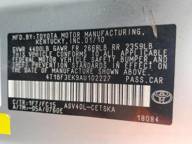 4T1BF3EK9AU102227 - 2010 TOYOTA CAMRY BASE ვერცხლისფერი ფოტო 12