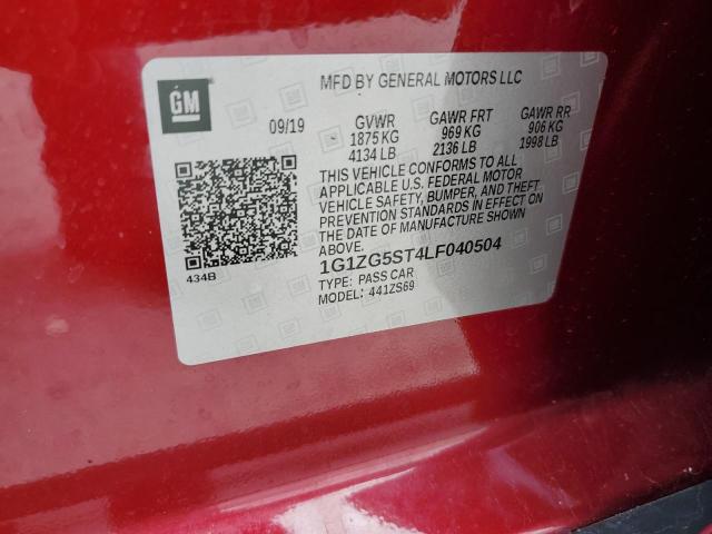 1G1ZG5ST4LF040504 - 2020 CHEVROLET MALIBU RS Rouge photo 13