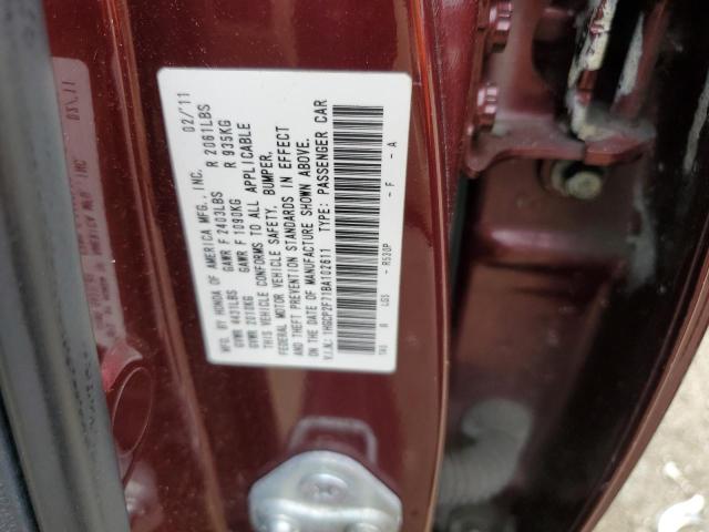 1HGCP2F71BA102611 - 2011 HONDA ACCORD EX برغندي صورة 12