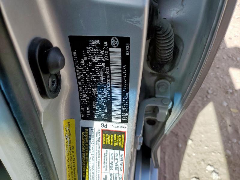 4T4BF1FK8CR163533 - 2012 TOYOTA CAMRY BASE Արծաթագույն լուսանկար 13