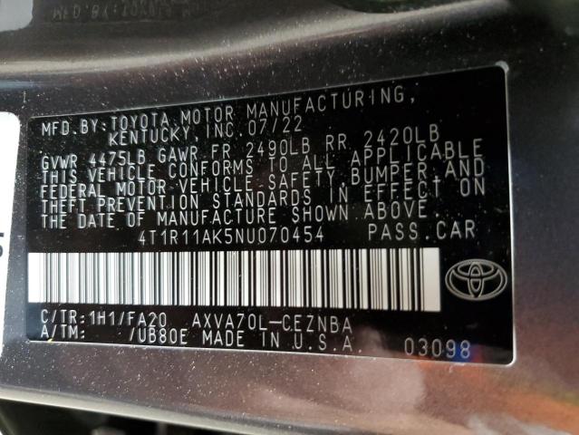 4T1R11AK5NU070454 - 2022 TOYOTA CAMRY LE GRAY photo 13