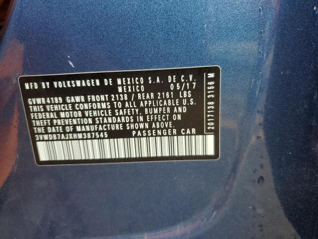 3VWDB7AJXHM387545 - 2017 VOLKSWAGEN JETTA SE BLUE photo 12