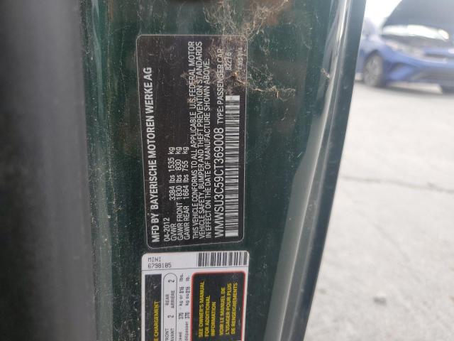 WMWSU3C59CT369008 - 2012 MINI COOPER მწვანე ფოტო 12