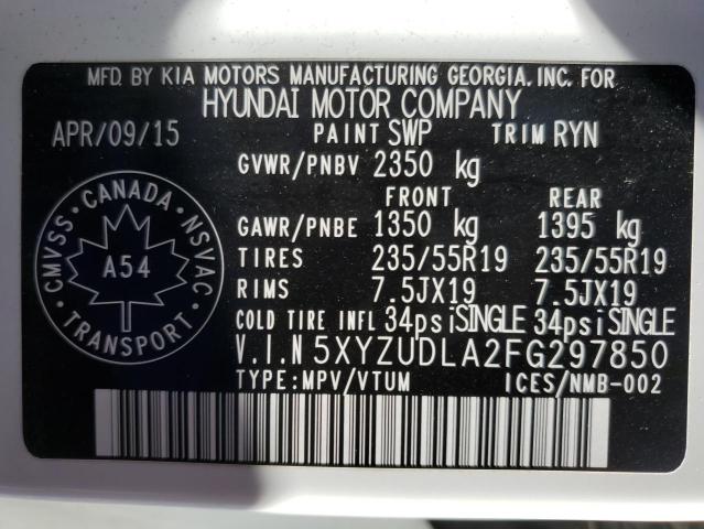 5XYZUDLA2FG297850 - 2015 HYUNDAI SANTA FE SPORT თეთრი ფოტო 13