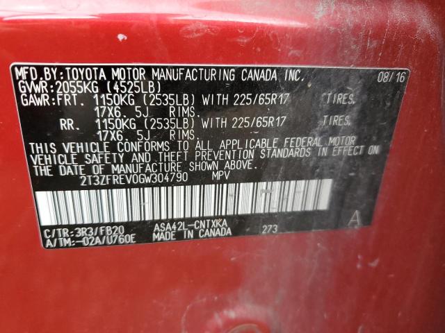 2T3ZFREV0GW304790 - 2016 TOYOTA RAV4 LE MAROON photo 14