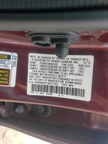 2HKRM4H71GH717931 - 2016 HONDA CR-V EXL BURGUNDY photo 13