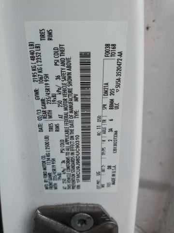 1FMCU9J98DUC90310 - 2013 FORD ESCAPE TITANIUM 白色 照片 12