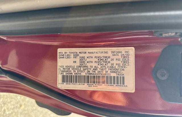 5TBBN441XYS088111 - 2000 TOYOTA TUNDRA ACCESS CAB Bordo fotoğraf 10