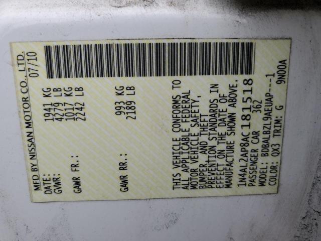 1N4AL2AP8AC181518 - 2010 NISSAN ALTIMA BASE Blanc photo 12