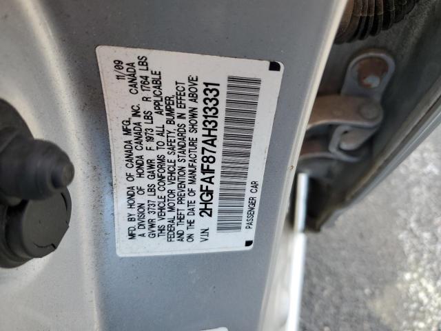 2HGFA1F87AH313331 - 2010 HONDA CIVIC EX GRAY photo 12