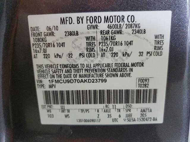 1FMCU9D70AKD23799 - 2010 FORD ESCAPE XLT 石墨色 照片 13