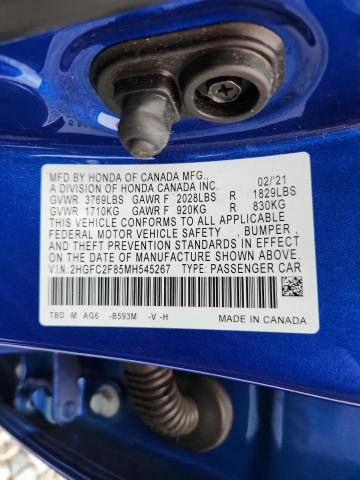2HGFC2F85MH545267 - 2021 HONDA CIVIC SPORT Mavi foto 13