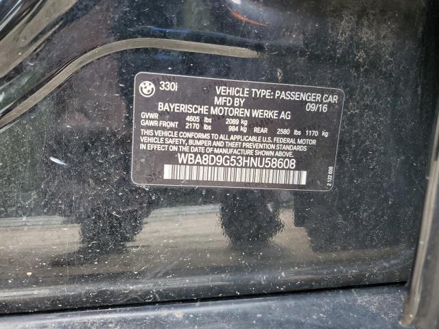 WBA8D9G53HNU58608 - 2017 BMW 330 XI BLACK photo 12