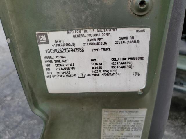 1GCHK232X5F943958 - 2005 CHEVROLET SILVERADO K2500 HEAVY DUTY GREEN photo 12