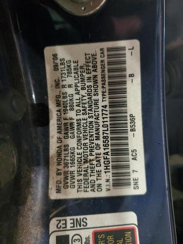 1HGFA16587L011774 - 2007 HONDA CIVIC LX BLUE photo 12