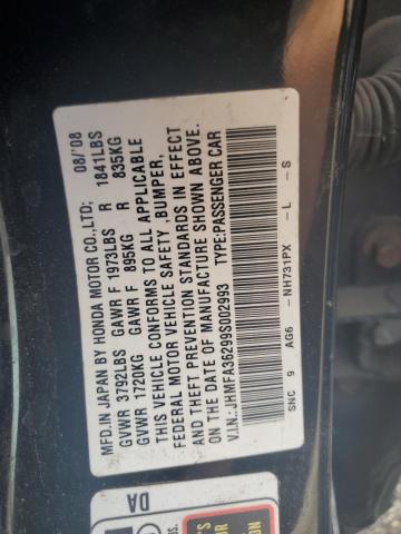 JHMFA36299S002993 - 2009 HONDA CIVIC HYBRID შავი ფოტო 12
