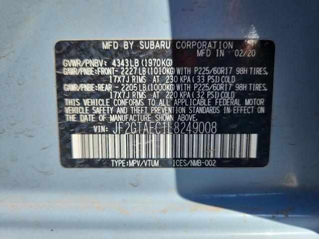 JF2GTAEC1L8249008 - 2020 SUBARU CROSSTREK PREMIUM Մոխրագույն լուսանկար 13