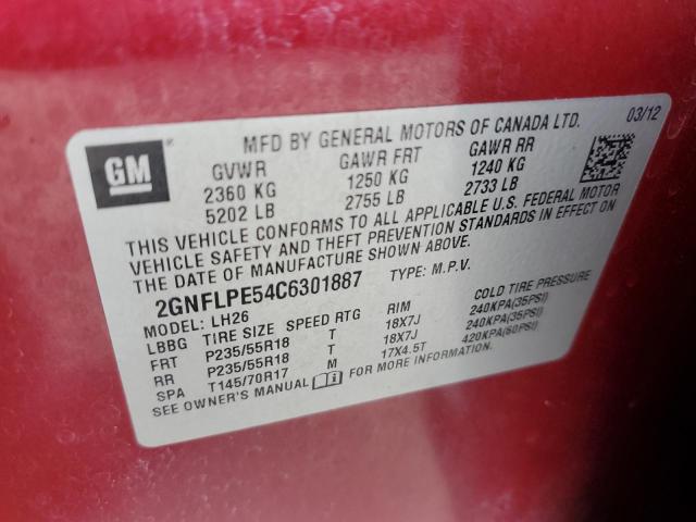 2GNFLPE54C6301887 - 2012 CHEVROLET EQUINOX LT Bordo foto 13