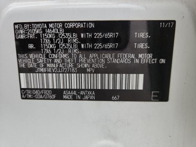 JTMBFREV2JJ727183 - 2018 TOYOTA RAV4 LE თეთრი ფოტო 14