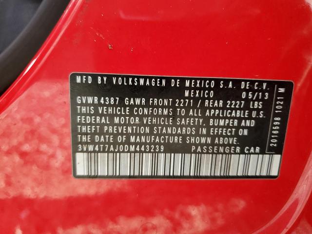3VW4T7AJ0DM443239 - 2013 VOLKSWAGEN JETTA GLI Червоний фото 13