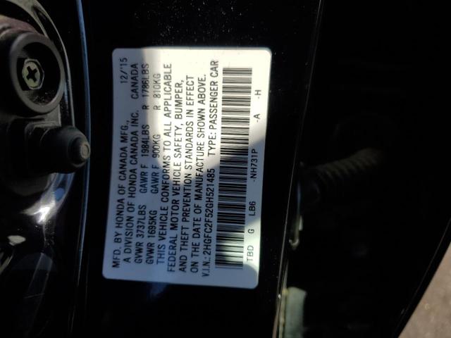 2HGFC2F52GH521485 - 2016 HONDA CIVIC LX Negro foto 12