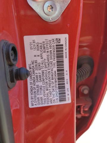 2HGFC2F61MH534944 - 2021 HONDA CIVIC LX RED photo 13