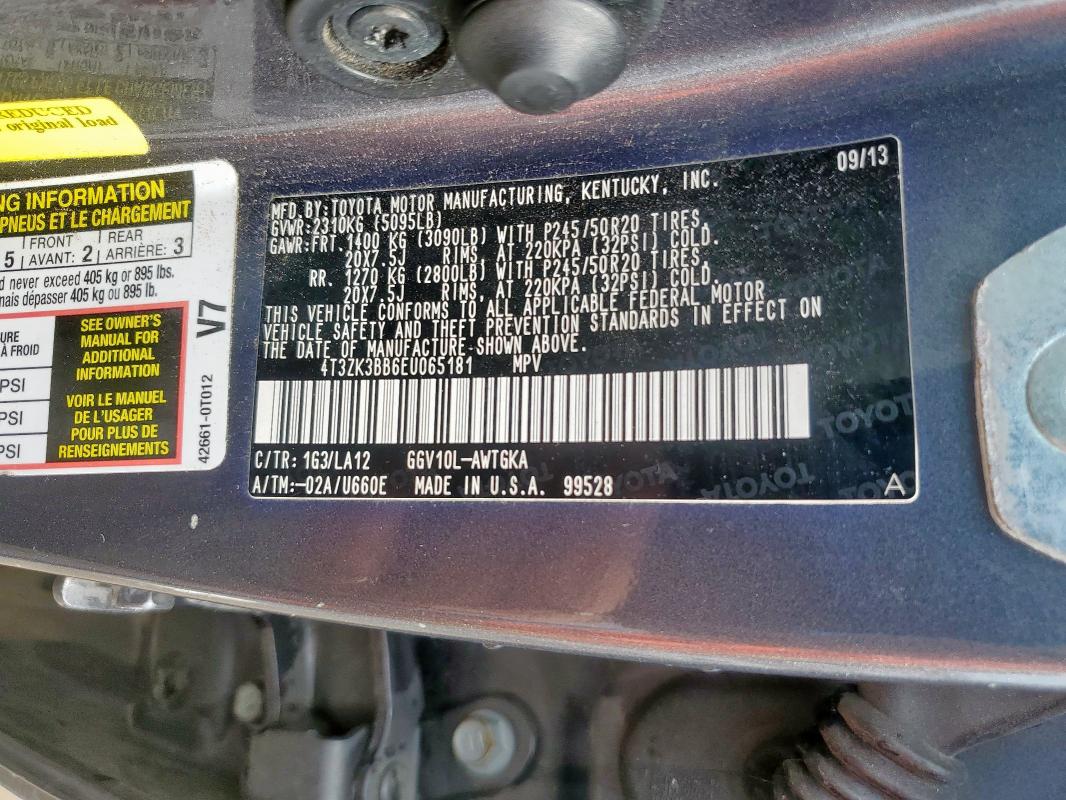 4T3ZK3BB6EU065181 - 2014 TOYOTA VENZA LE ნაცრისფერი ფოტო 13