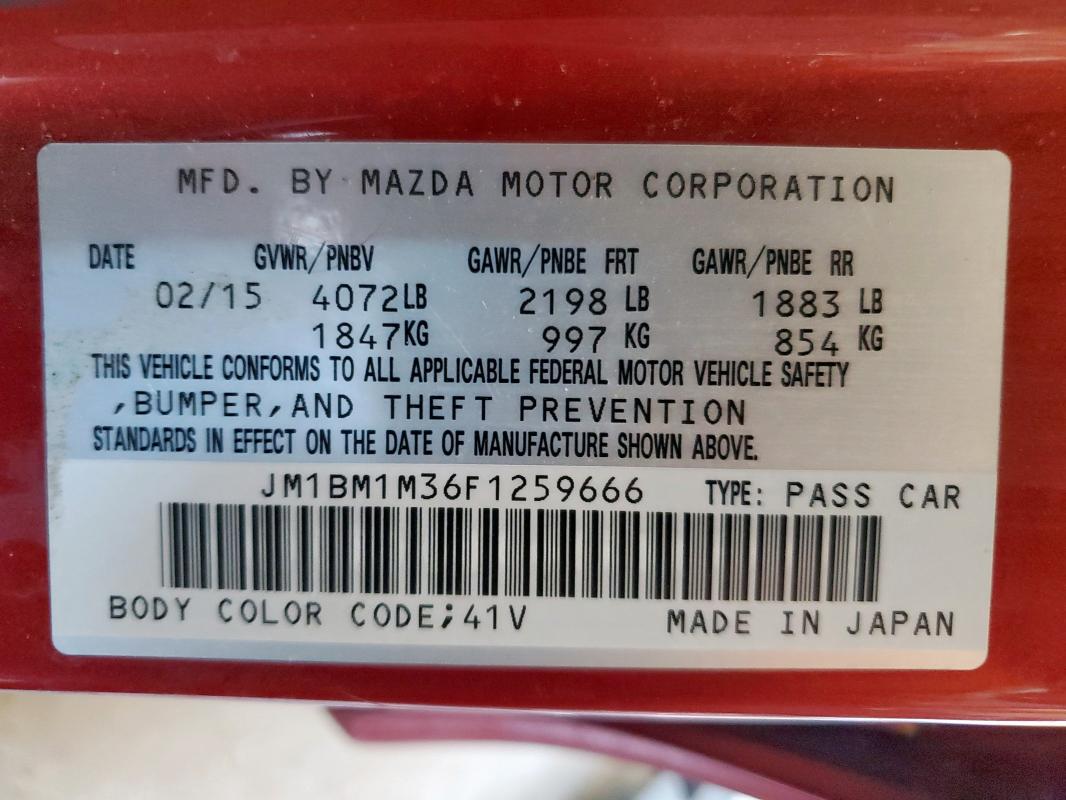 JM1BM1M36F1259666 - 2015 MAZDA 3 GRAND TOURING RED photo 12