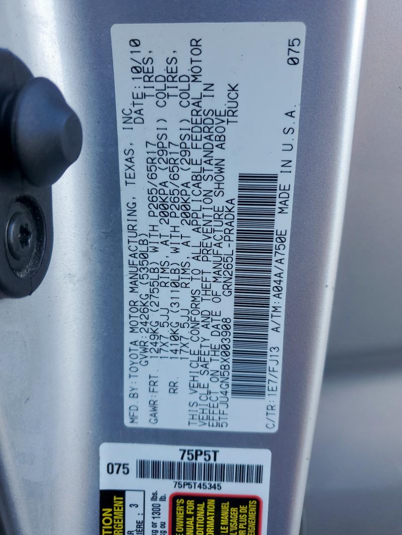 5TFJU4GN5BX003908 - 2011 TOYOTA TACOMA DOUBLE CAB PRERUNNER SILVER photo 13