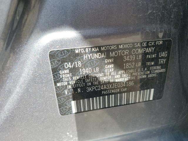 3KPC24A3XJE034186 - 2018 HYUNDAI ACCENT SE Сұр фото 12