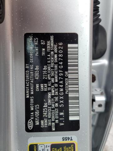 5XXGM4A79FG478026 - 2015 KIA OPTIMA LX 银色 照片 12