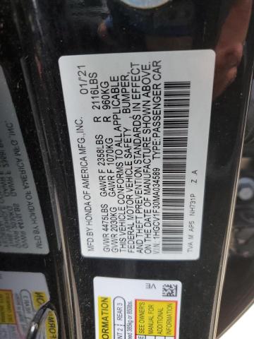 1HGCV1F30MA034589 - 2021 HONDA ACCORD SPORT BLACK photo 12