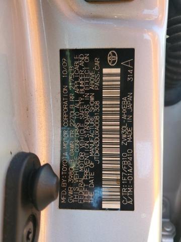 JTDKN3DUXA0081308 - 2010 TOYOTA PRIUS 银色 照片 13