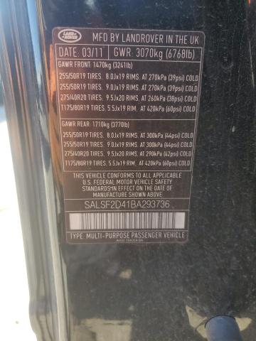 SALSF2D41BA293736 - 2011 LAND ROVER RANGE ROVE HSE BLACK photo 13