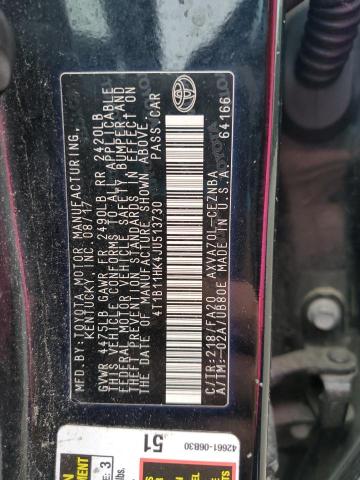 4T1B11HK4JU513730 - 2018 TOYOTA CAMRY L BLACK photo 12