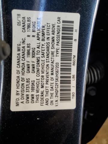 2HGFC2F5XJH567203 - 2018 HONDA CIVIC LX Boz foto 12