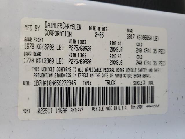 1D7HA18N05S272345 - 2005 DODGE RAM 1500 ST 白色 照片 12