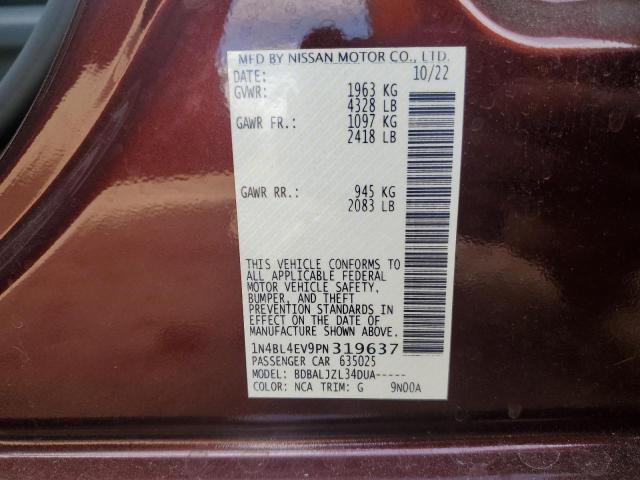 1N4BL4EV9PN319637 - 2023 NISSAN ALTIMA SL მუქწითელი ფოტო 12